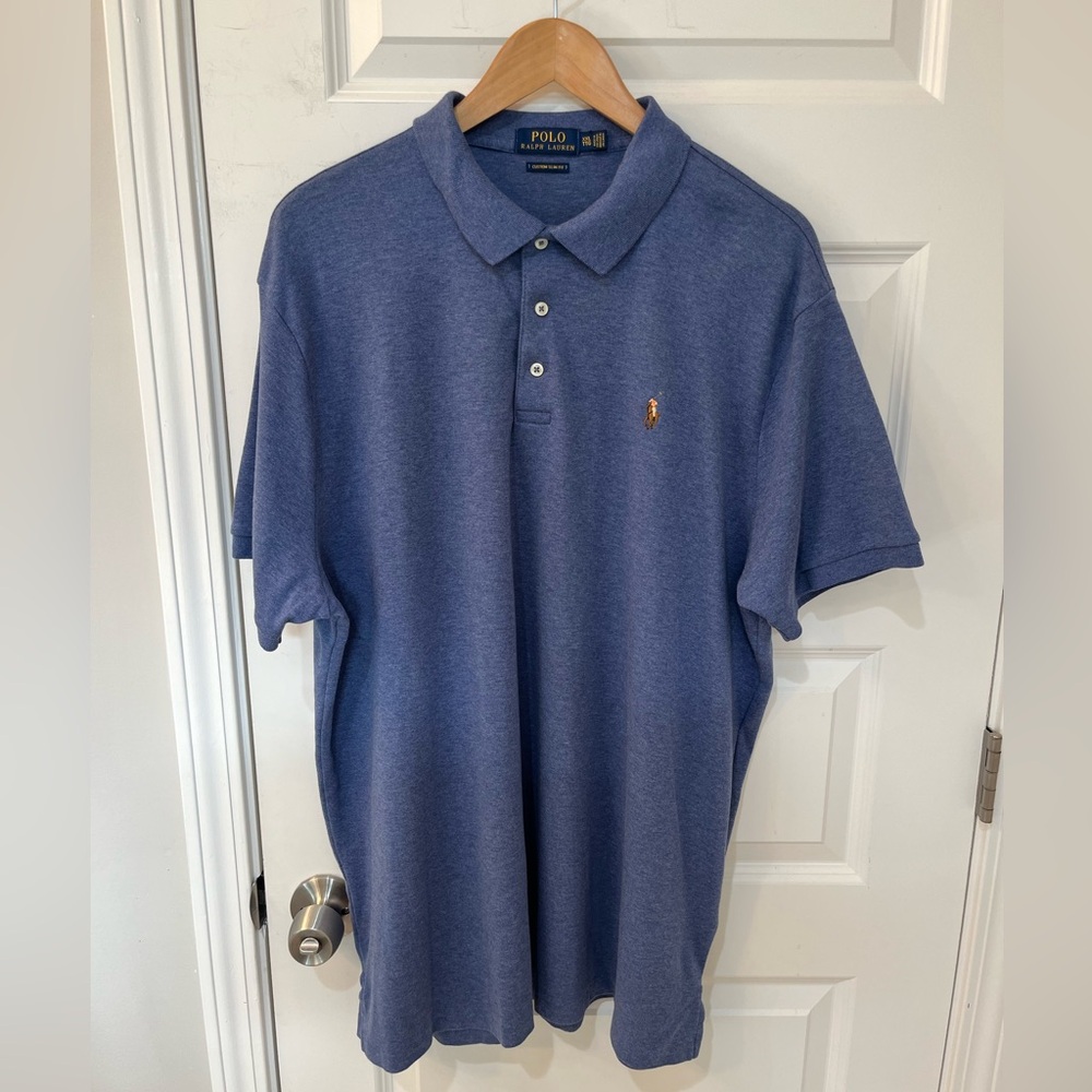 Polo Ralph Lauren Men’s Blue Polo‎ Shirt Custom Slim Fit Collard Cotton Size 2XL